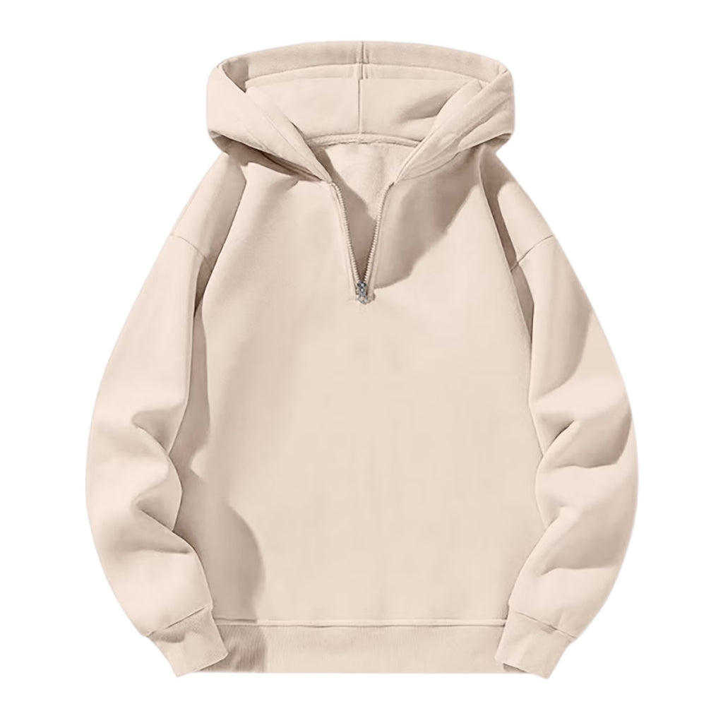 Men'S Quarter Zip Hoodies Zip up Solid Color Hoodie Long Sleeve Drop Shoulder Sweatshirt Casual Pullover Beige L