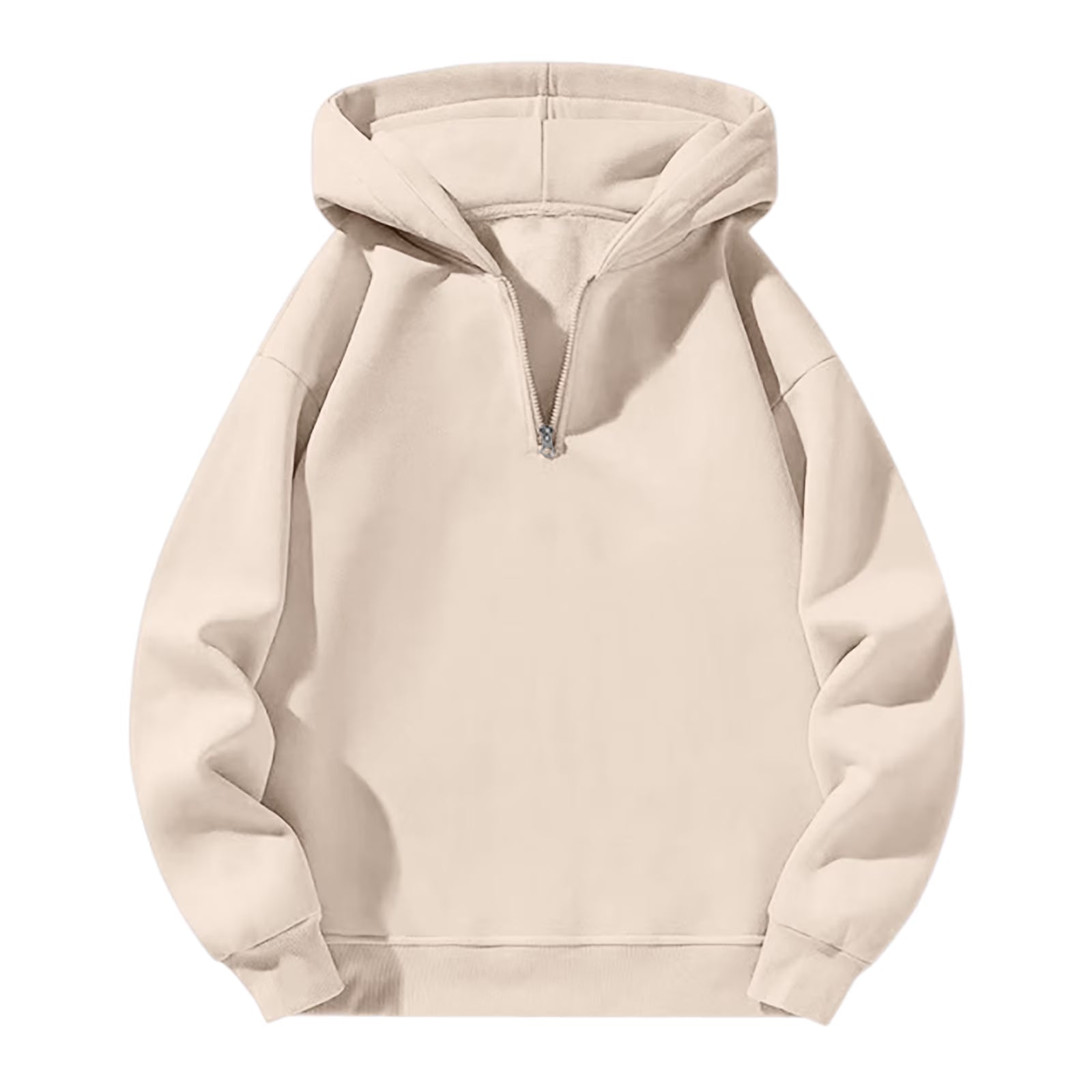 Men'S Quarter Zip Hoodies Zip up Solid Color Hoodie Long Sleeve Drop Shoulder Sweatshirt Casual Pullover Beige L