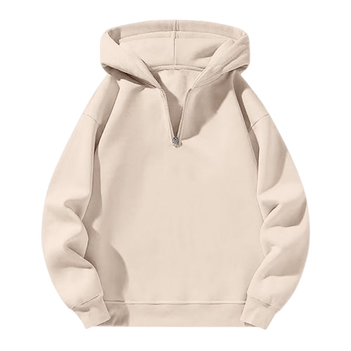 Men'S Quarter Zip Hoodies Zip up Solid Color Hoodie Long Sleeve Drop Shoulder Sweatshirt Casual Pullover Beige L