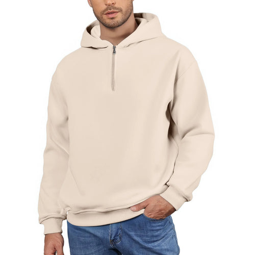 Men'S Quarter Zip Hoodies Zip up Solid Color Hoodie Long Sleeve Drop Shoulder Sweatshirt Casual Pullover Beige L