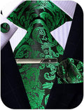 Mens Tie Pocket Square Cufflinks Tie Bar Set, Silk Woven Necktie with Hanky Clip