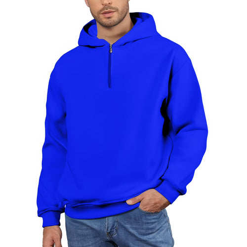 Men'S Quarter Zip Hoodies Zip up Solid Color Hoodie Long Sleeve Drop Shoulder Sweatshirt Casual Pullover Blue 2XL