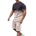 Mens Summer 2 Piece Tracksuit Gradient Color Crew Neck Pull-On Tee Tops and Double Pockets Plain Shorts Vacation Workout Shirts Sets