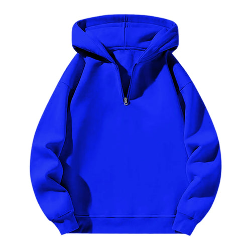 Men'S Quarter Zip Hoodies Zip up Solid Color Hoodie Long Sleeve Drop Shoulder Sweatshirt Casual Pullover Blue 2XL