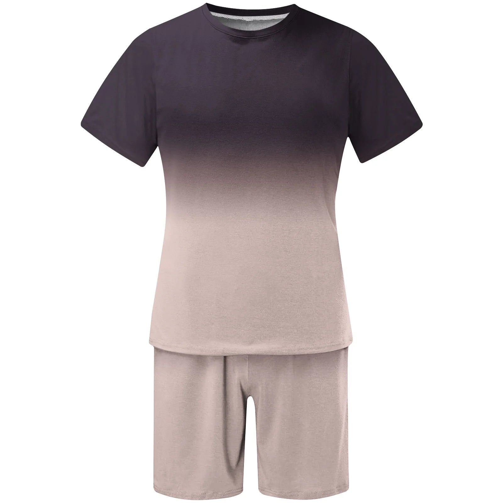 Mens Summer 2 Piece Tracksuit Gradient Color Crew Neck Pull-On Tee Tops and Double Pockets Plain Shorts Vacation Workout Shirts Sets
